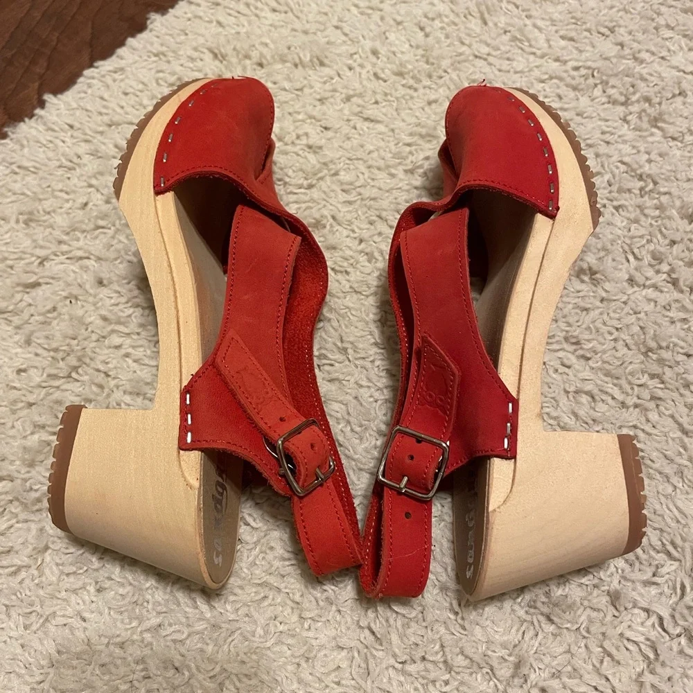 Sandgren Clog Sandals Red Nubuck Leather - Picture 6 of 12
